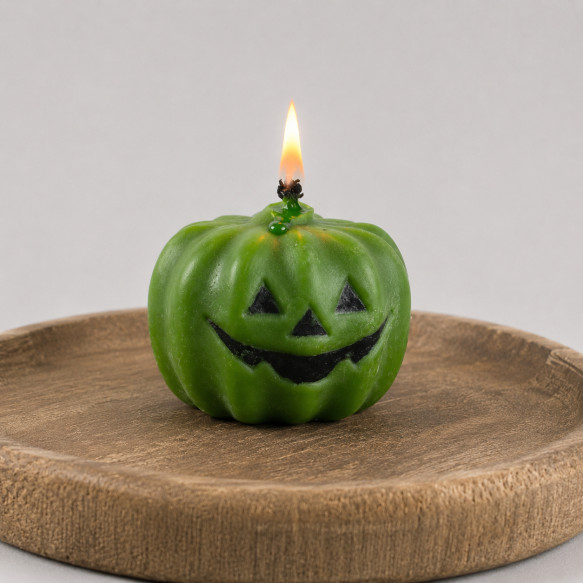 Восковая зеленая свеча - тыква Halloween